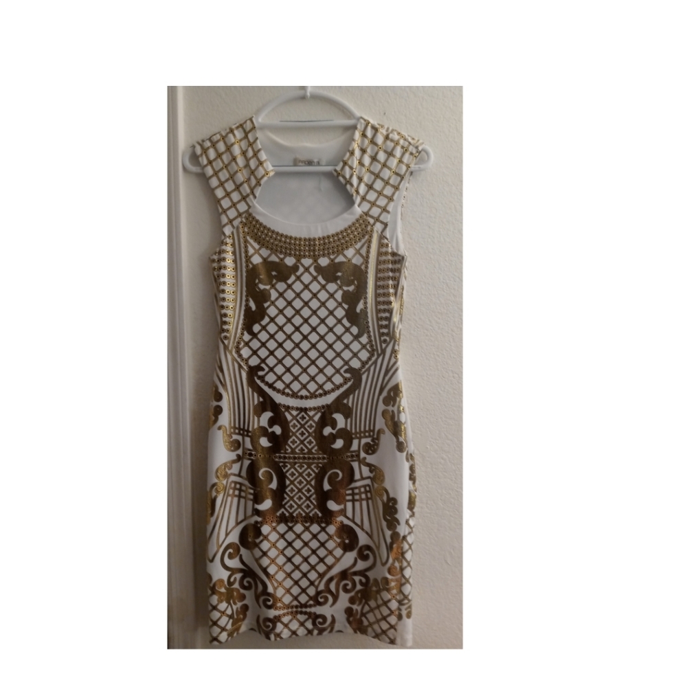 Arden B Detailed Gold and White Metallic Dress Size S